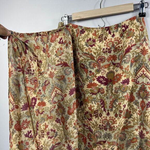 Talbots Vintage Tan Orange Floral Wrap Long Skirt Size 2 Wool - Picture 8 of 16